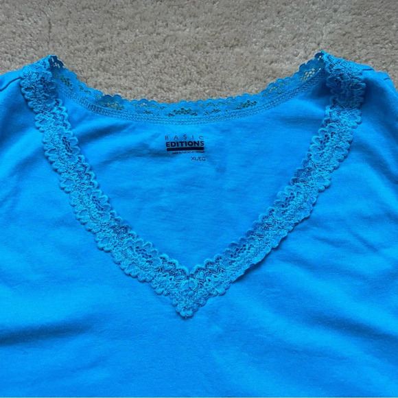 Basic Editions Women’s Blue V-Neck Tank Top - Size XL - VGUC - 100% Cotton - Picture 5 of 7